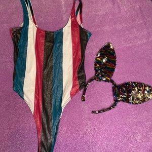 Rave leotard with sequin bunny ears